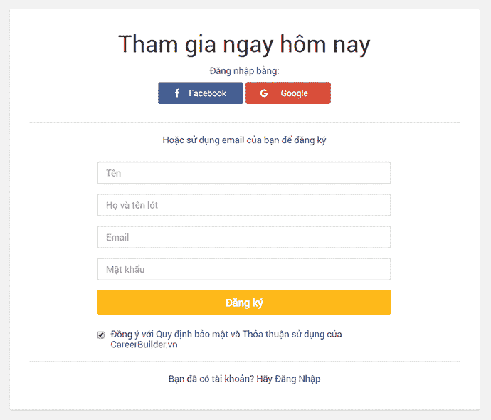 Bạn cần đăng ký tài khoản trước khi sử dụng CareerBuilder