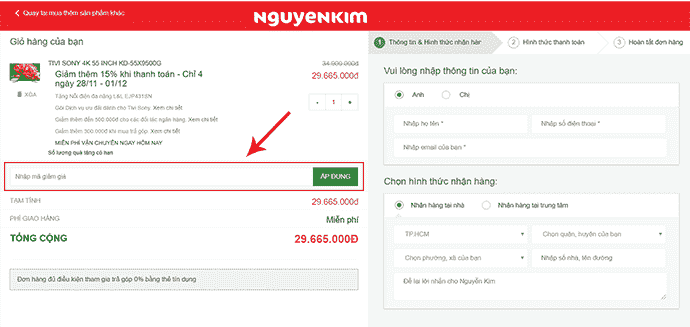 Cách sử dụng mã giảm giá tại Nguyễn Kim