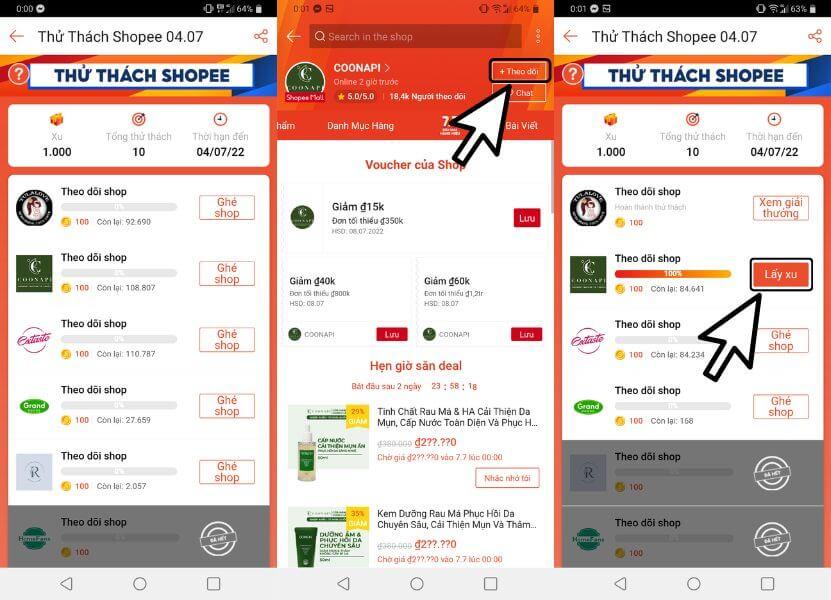 Cách vào thử thách Shopee, link thử thách Shopee